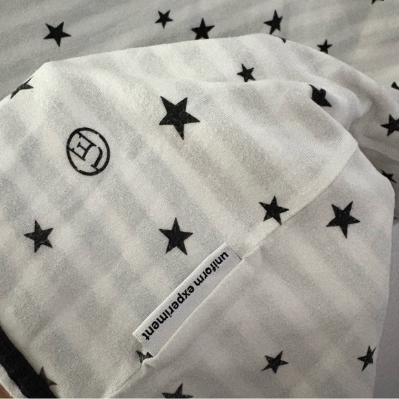 UNIFORM EXPERIMENT x FRAGMENT sz 1 S Reversible Tshirt White Striped Black Star - Picture 11 of 13
